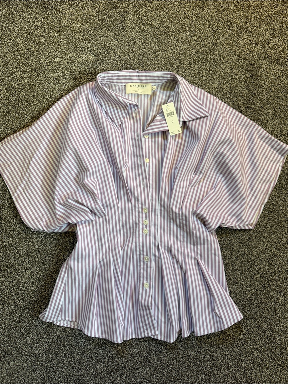 NWT Exquise Anthropologie Purple Striped pleated blouse top